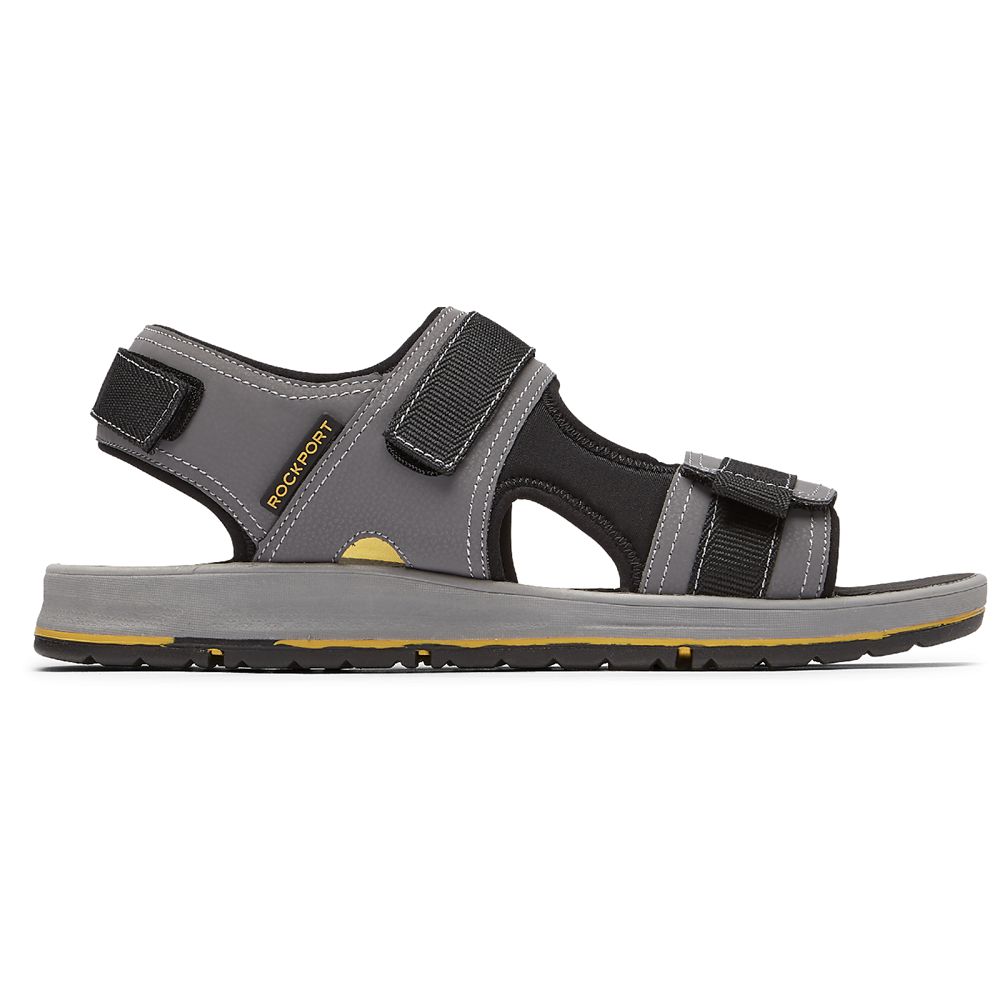 Sandálias Homem Rockport Lucky Bay Sport 3 Strap Cinzentas,Portugal EJABF-4267